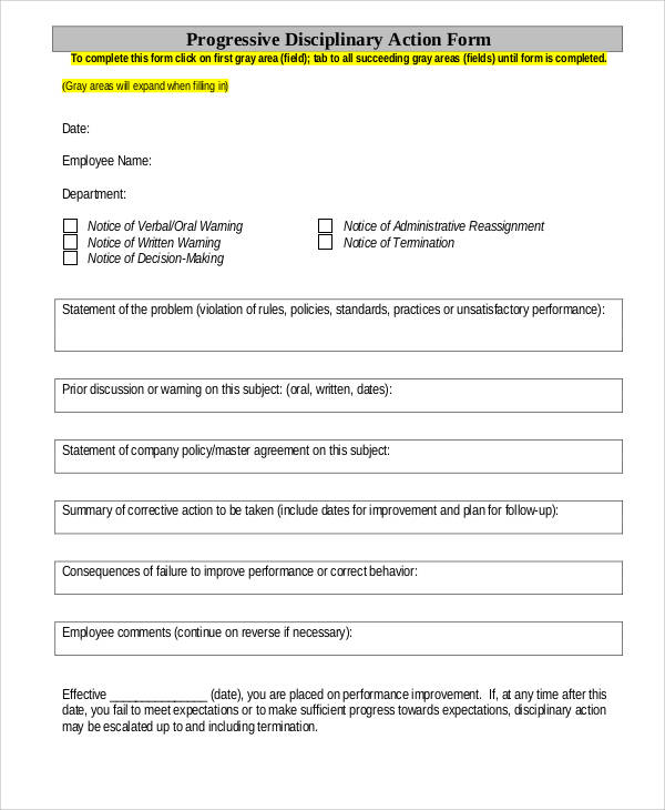 employee corrective action form pdf